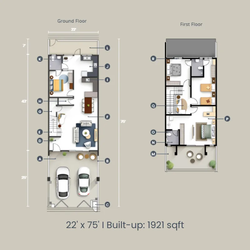 Klemeru 2 intermediate lot floor plan, ground and first floor